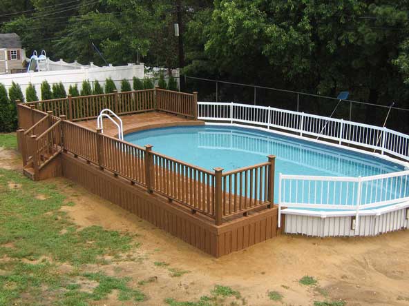 above ground pool wooden deck